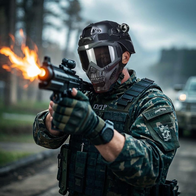 OQUQO Airsoft Tactical Helmet, Full Face Mask for Men, Paintball Helmet, NVG Mount and Side Rails, Adjustable Strap - Complete Tactical Gear for Cosplay and Movie Props - Image 4